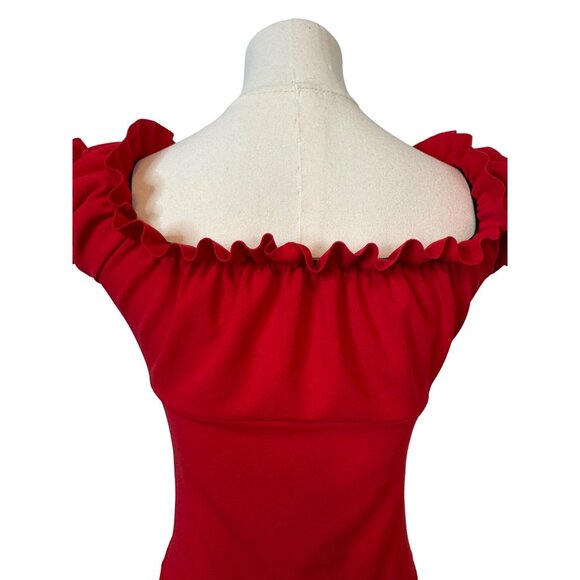 NWT MISSGUIDED Off-The-Shoulder Medium Red Ruffle Thong Bodysuit Flirty Stretch - Picture 8 of 10